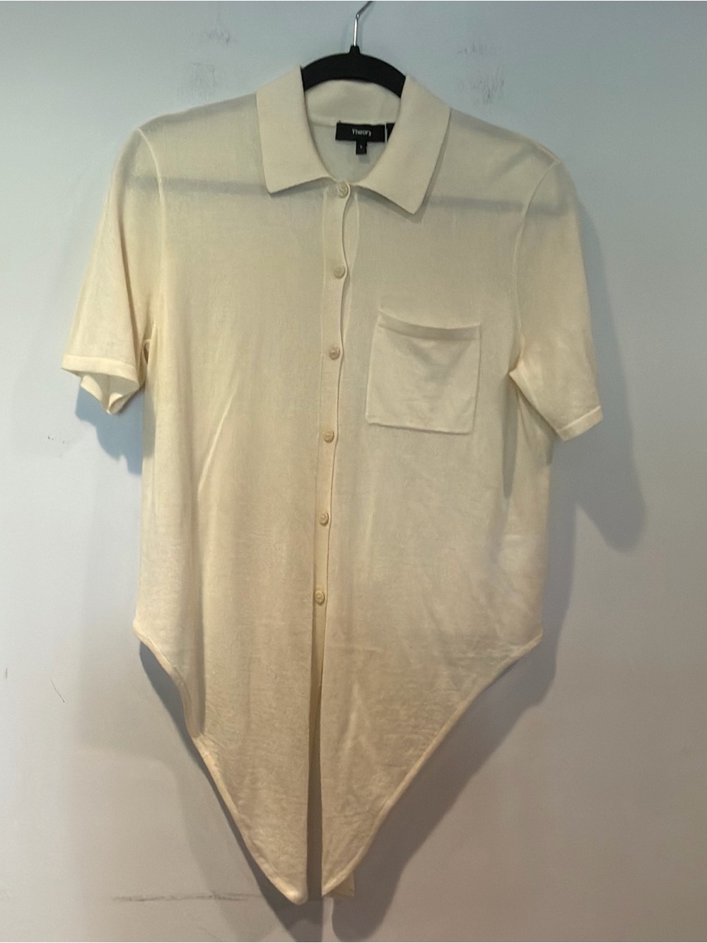 Theory Women's s Hekanina Tie Front Silk Cashmere Cream Short-Sleeve Button Top